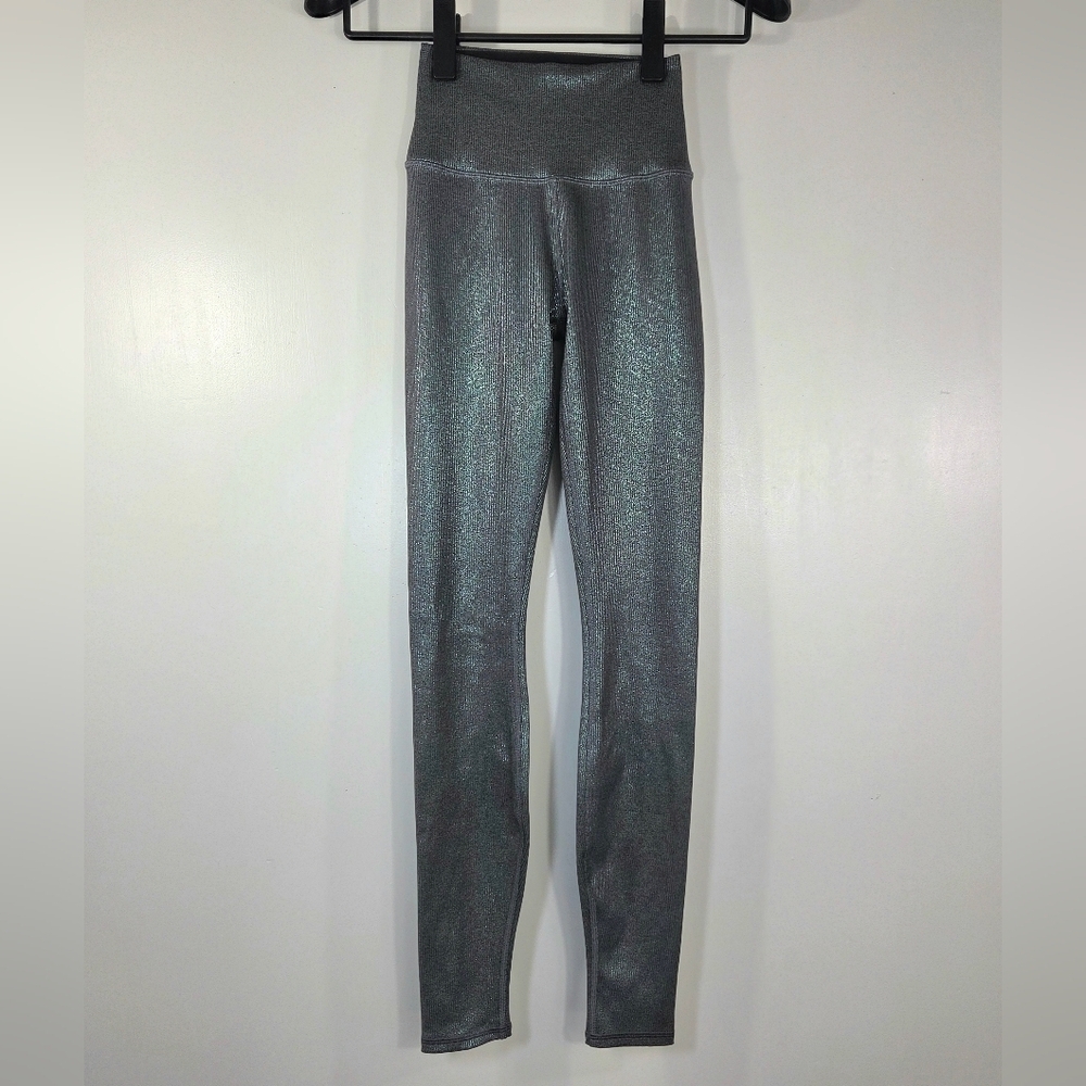 ALO YOGA ALOSOFT RIBBED HIGH WAIST SHIMMER LEGGINGS.